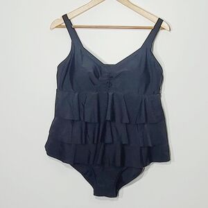 Black 1pc Swimsuit Ruffled Body Adjustable Straps Plus Size Bathing Suit Sz 18W